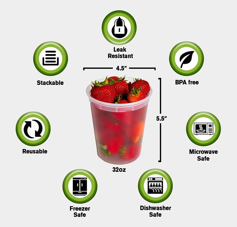 SafeWare Deli Food Storage Containers with Lids 24 Sets 32oz - Clear Disposable Meal Prep, Microwave Plastic Containers with Lids, BPA Free, Stackable, Leakproof, Reusable Deli Containers, Freezer Safe - Image 3